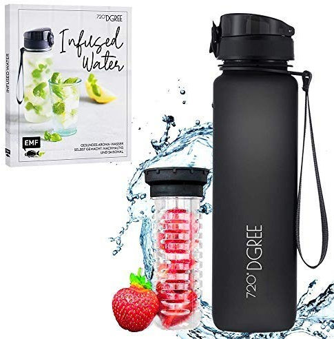 720°DGREE Bundle: Trinkflasche uberBottle + Rezeptbuch mit erfrischenden Sommerrezepten - 500ml - softTouch +Fruchteinsatz - Leckere Getränke für Schule, Kindergarten, Kinder, Sport, Wandern