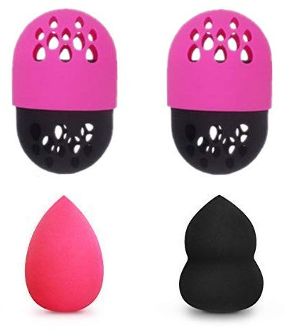 4Pcs Makeup Sponge and Cute Travel Case Set, Soft Silicone Carrying Protective Holder,Makeup Sponge Blender