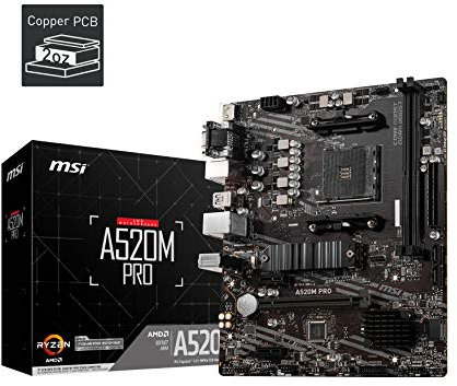 MSI Placa Base para Juegos A520M Pro (AMD AM4, DDR4, PCIe 4.0, SATA 6Gb/s, Dual M.2, USB 3.2 Gen 1, HDMI/DP, Micro-ATX)