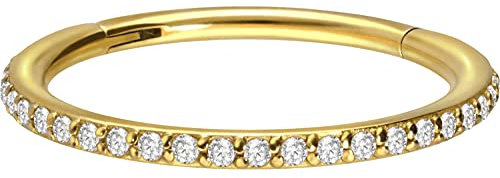 PIERCINGLINE Chirurgenstahl Segmentring Clicker EINGEFASSTE KRISTALLE Piercing Septum Ohr Tragus Helix Goldfarben Kristallklar 8 mm