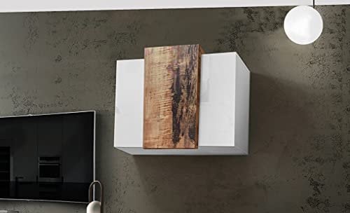 möbelando Hängeschrank Wandschrank Wohnzimmerschrank Holzschrank Schrank Catania I Weiß Hochglanz/Ahorn Nachbildung