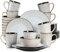 vancasso serie Pluvo Vajillas Completas de Cerámica 32 pcs con 8 Tazas/Tazones y Platos de Postre, Platos Llanos, para 4 Personas, Diseño de Línea de Lluvia en Relieve Vajilla Vintage- Gris