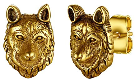 U7 Ohrringe für Damen Goldene Wolfskopf Ohrringe Edelstahl Wikinger Wolf Ohrringe für Männer Frauen Gotik Punk Wolfskopf Ohrstecker 18k vergoldet Ohr Piercing Modeschmuck Accessoire für Geburtstag