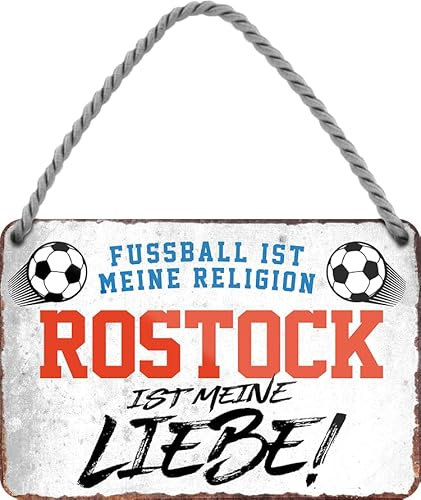 schilderkreis24 – Fußballschild “Fussball Religion Rostock“ Deko Garage Artikel Sport Verein Geschenkidee Club Weihnachten Fußball Fan Liebhaber Begeisterte 18x12 cm
