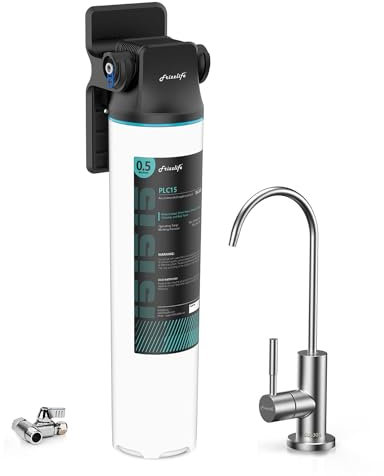 Frizzlife SW15F Système de filtrage d'eau sous évier de 0,5 micron avec robinet en nickel brossé, certifié NSF/ANSI 53&42, réduit 99,99% du plomb, du chlore, du mauvais goût et des odeurs, 16K gallons
