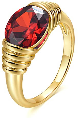 AllenCOCO Goldring für Damen, trendiger Rubinring, roter Edelstein, klobiger Ring, 18 Karat vergoldet, Bandring, Siegelring, Statement-Ring, Metall, Rubin
