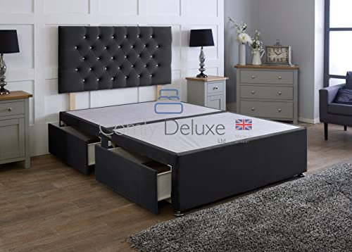 Plush Velvet Divan Bed Base with Chesterfield Headboard (No Mattress) (Black, 2FT6 - 0 Drawers)
