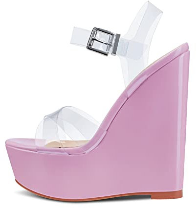 NobleOnly Donna Cuneo Moda Sandali con Zeppa 16CM Wedge High Heels Rosa Scarpe EU36