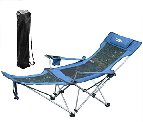 Campingstuhl 100 KG Belastbar Faltbar Klappstuhl Gepolstert Groß mit Hohe Rückenlehne Tasche Angelstuhl für Angeln Strand Camping Familienausflug mit Fußstütze,Blue,4kg/8.8lbs