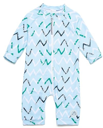 Mazuliso Bebé Niño Traje de Baño con Cremallera Larga UV una Pieza Manga Larga Bañadores Sombrero(Blau,86-92 CM)