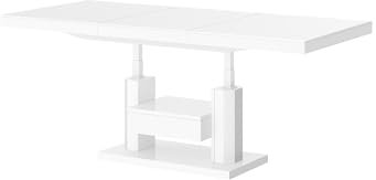 designimpex HM-120 Couchtisch Weiß Hochglanz ausziehbar höhenverstellbar 120/170cm Schublade modern vielseitig Wohnzimmertisch Esstisch Beistelltisch Sofatisch platzsparend hochwertig Wohnzimmer