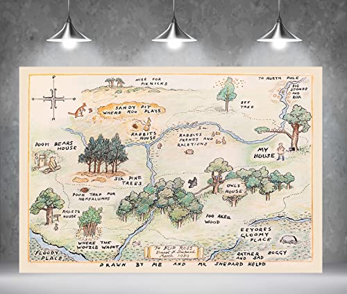 5x3ft Fabric Happy Birthday Bear Home Map Photography Backdrops for Kids 1st Birthday Background 100 Acre Woods Bear Backdrop
