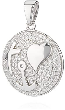 NKlaus Kettenanhänger Herz Anker Kreuz Zirkon weiß 925 Silber 18mm funkelnd Anhänger 9852