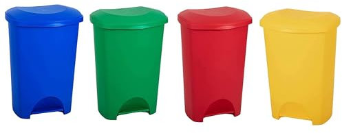 STAR SUPPLIES 50 litre recycling bins with lids blue green red yellow strong hard wearing plastic rubbish bins (1, Green)