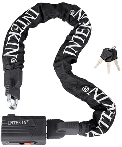 INTEKIN Motorradschloss Hohe Sicherheit, 120cm lang 10mm stark Stahl Kettenschloss, schwer Fahrradschloss mit Schlüssel, Anti-Diebstahl Schloss Kette für Motorrad, E-Bike, Fahrrad