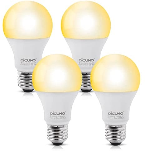 DiCUNO E27 LED Lampe mit Dämmerungssensor, 9W (ersetzt 60W), Automatische Tag-Nacht Sensorlampe, Lichtsensor Glühbirne 2700K Warmweiß, 800lm, Außenbeleuchtung, nicht dimmbar, 4er Pack