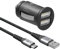 Goobay 64805 Dual USB Port Auto Ladegerät Zigarettenanzünder Adapter 12V / 24V Kfz Mini Adapter Ladestecker Car Charger 15,5W inkl. 1m USB C Kabel