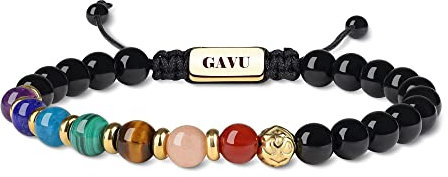 GAVU 7 Chakra Armband mit Schwarzem Turmalin Heilkristall 16cm