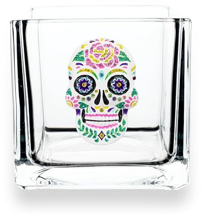 THE QUEENS' JEWELS Zuckerschädel Jeweled 4x4 Kerzenhalter Vase - Einzigartiges Geschenk für Frauen, Geburtstag, niedlich, Spaß, Cocktail, Queen, nicht bemalt, verziert, Bling, Bedazzled, Strass