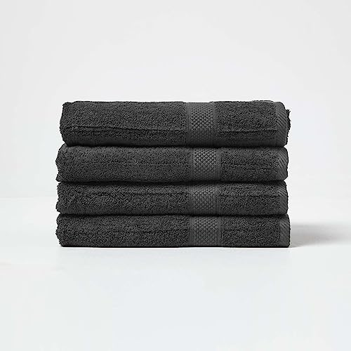HOMESCAPES Black Turkish Cotton Set of 4 Bath Towels Super Soft Thick & Absorbent 500 GSM Towel Heavy Weight for everyday Luxury