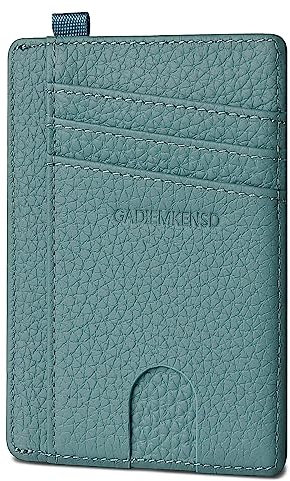 GADIEMKENSD Credit Card Holder RFID Blocking Genuine Leather Slim Card Wallet Compact Size Card Cases for Women Men Wallet Purse with D Ring Llaveros De Hombre ID Exemption Card Set Emerald Green