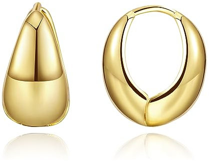 Gold-Creolen für Damen, klein, vergoldet, mehrere Piercings, hypoallergene Ohrringe mit flacher Rückseite, Mini-klobige Gold-Huggie-Creolen, goldene Ohrstecker