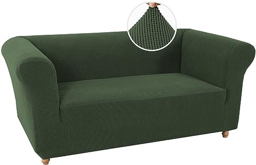 LINGKY Stretch Chesterfield Sofabezug 2 Sitzer Sofahusse mit Armlehne Spandex Jacquard Sofa Überwürfe rutschfest Sofa Überzug Waschbare Sofabezug für Haustiere (Bronzegrün,2 Sitzer)