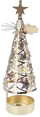 LKPOMI Rotierendes Kerzenständer-Set aus Metall, Weihnachtsbaum-Teelicht-Kerzenhalter, Weihnachtskerzen, Karussell-Spinner für Romantische Hochzeit, Weihnachtsfeier(Goldene Schneeflocke)