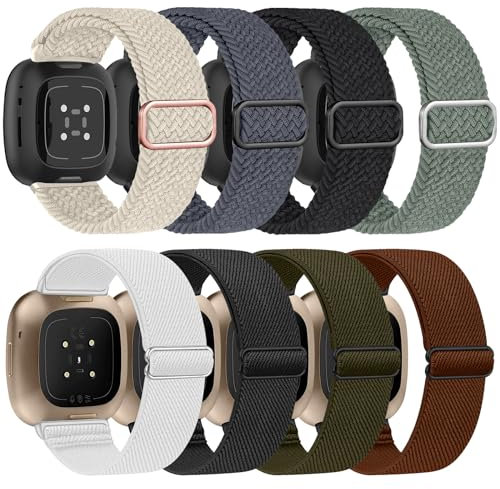 Zspoly 8 Stück Armband Kompatibel mit Fitbit Versa 3/4/Sense/Sense 2, Weiches Elastisches Nylon Sport Armband, Für Damen Herren