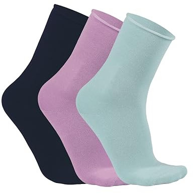 alsestudio Womens Seamless Non-Elastic Super Soft Modal Rich Socks 3 Pairs Pack Silk Touch Ankle High Breathable 4-7 Socks for Women (Navy-Mint-Lilac)