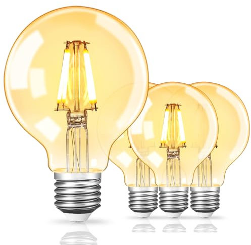 EYLM Vintage Edison LED Light Bulbs, Dimmable Screw Edison Bulbs Incandescent Light Bulb Globe Bulbs Retro Filament Lamp 2700K Warm Light 4W (Equivalent to 40W) G80 E27 220V-4 Pack