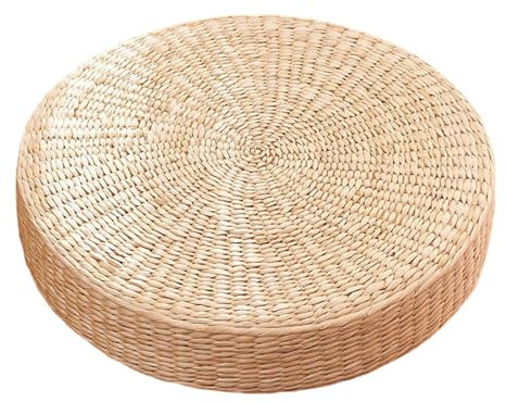 Frogued Tatami Kissen Natürliches Stroh gewebt, Handgewebt japanischer Stil Haushalt Gepolsterte Runde Pouf für Garten, Futon Kissen Yoga Meditation für Buddha Anbetungskissen 60cm