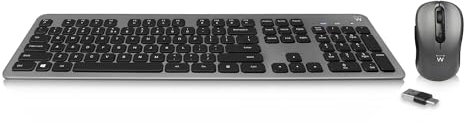 Ewent Kabellose Tastatur und Maus, vollständige Tastatur mit 13 Multimedia-Tasten, leise und niedriges Profil, Energiesparsystem, Spanisches Layout