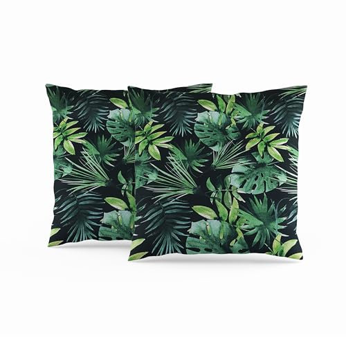 ggaimwf 45x45cm Blatt Kissenbezüge Modern Grüne Blätter Dschungel Tropische Kissenbezüge aus Leinen mit unsichtbarem Reißverschluss für Esszimmer Bett Wohnzimmer Sofa Terrasse Garten Kissen 2er-Set