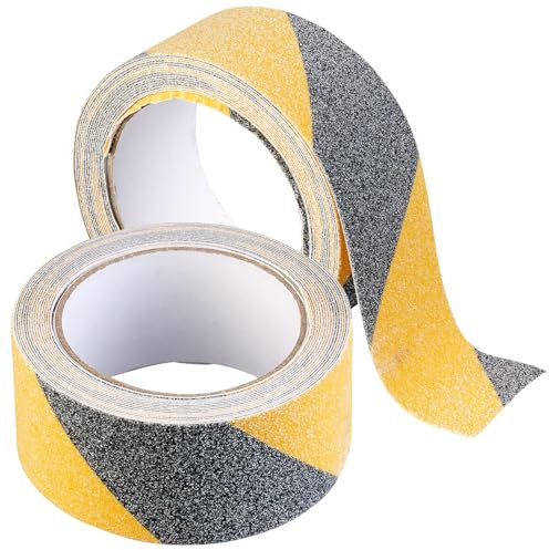 AGT Rutschfestes Klebeband: 2er-Set Anti-Rutsch-Klebebänder, wasserfest, schwarz-gelb, je 5cm 10m (Super wasserdichtes Klebeband, Antirutschbeläge, Selbstklebende Fliesen)