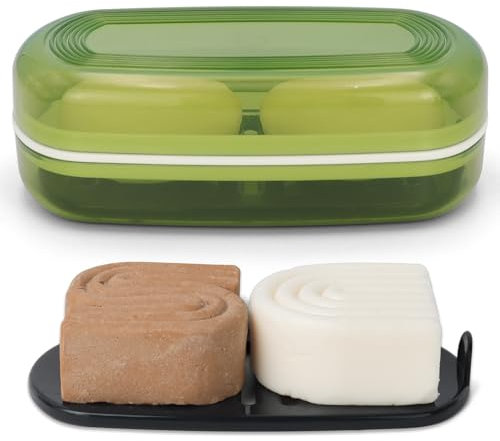 AIMAIAIMAI Shampoo Bar Halter Reise Etui für Zwei Bars - Kompatibel mit Kitsch Solid Shampoo & Conditioner Bars, Großer Seifenbehälter für Badezimmer oder Reisen (Grüner Stil A-Large)