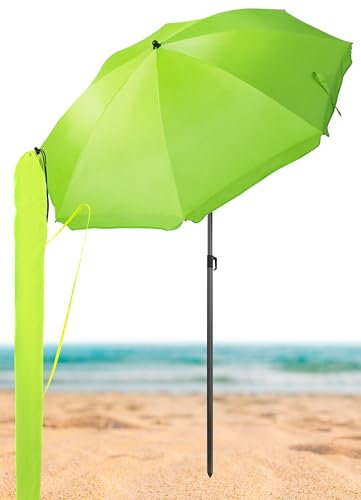Menz Sonnenschirm Strand - UPF 50+ Sonnenschutz Strand, Strandschirm Ø 180 cm, Sonnenschirm mit Schutzhülle, Strandschirm windfest stabil, Fb. Grün