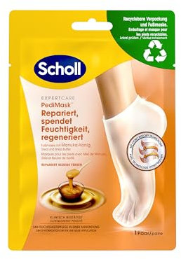 Scholl intensive feuchtigkeitsspendende nachhaltige Fußmaske mit Manuka-Honig, Sorgt für ein lang anhaltendes Gefühl von Feuchtigkeit, 1x 2 Stück