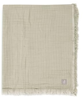 Jollein Babydecke Fringe Olive Green/Ivory- 75x100cm - 100% Bio Baumwolle - Für Babywiege - Musselindecke - 0.5 TOG - GOTS Zertifiziert - Elfenbeinfarben/Olivgrün