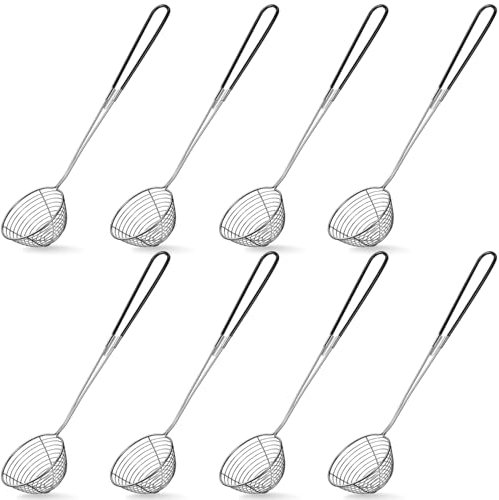 Geiserailie Hot Pot Strainer Scoops, Stainless Steel Hot Pot Strainer Spoons 2.5 inch Mini Mesh Skimmer Spoon Asian Strainer Ladle with Handle for Home (Black,8 Pieces)