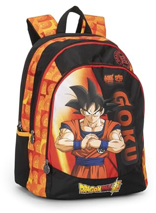 Dragon Ball – Schulrucksack Trolley offizieller Dragon Ball, mit 2 großen zentralen Räumen, geräumiger Fronttasche, verstellbare und gepolsterte Schultergurte, Rückseite und Boden thermogeformt, 32 x