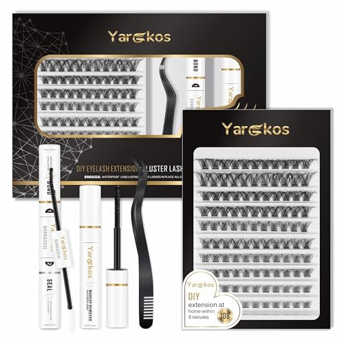 DIY Lash Extension Kit, 110Pcs Individual False Eyelash Clusters, D Mix Curl 8-16mm, Bond Seal Glue, Lash Remover, Tweezer with Comb, Women Natural Eyelash Extension Set, Beginner Home Use (Black-A2)