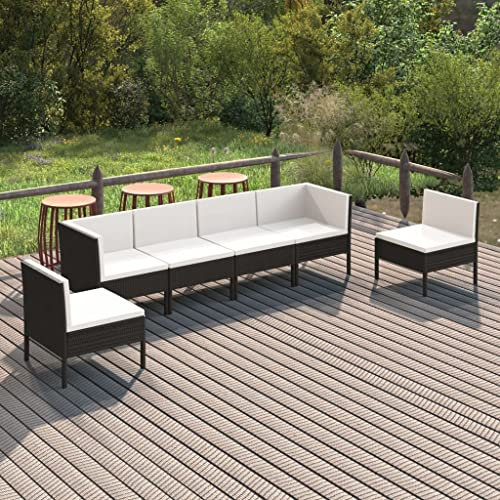 DYRJDJWIDHW gartenbett wetterfest,sonnenliege Rattan,6-TLG. Garten-Lounge-Set mit Auflagen Poly Rattan SchwarzGeeignet für Garten, Swimmingpool, Wohnzimmer, Terrasse