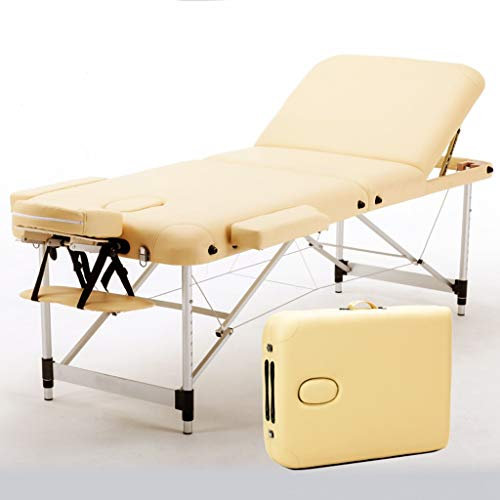 CAFIEDR Salon- und Spa-Tische, tragbare Massageliege, 3-teilig, Aluminium, faltbar, Kosmetikliege für Reiki-Therapie-Behandlungssalon, mit Tragetasche (gelb)