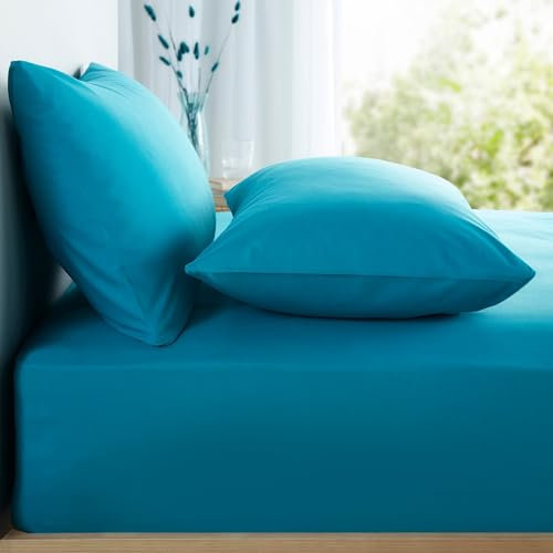 Appletree Teal Blue Pillow Cases 2 Pack - Housewife Pillow Style - Turquoise Pillowcases (48 x 76cm) - Soft & Luxury 100% Cotton - 2 Pieces - Neon Vivid Colour Bedding