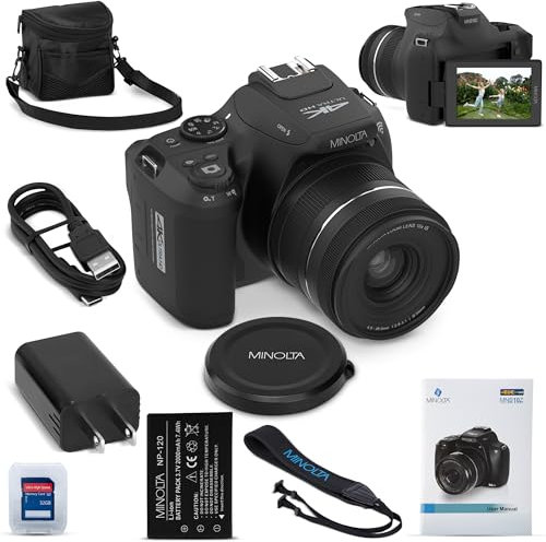 Minolta - Appareil photo numérique de 64 mégapixels avec zoom optique 10x, vidéo 4K Ultra HD et enregistrement macro