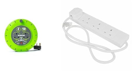 STATUS 2 Socket Cable Reel | 10m Green Extension Lead | 13A with Thermal Cut Out & Multi Plug Extension | 4 Socket Extension Cable | 1m Extension Lead | 4WS1M20