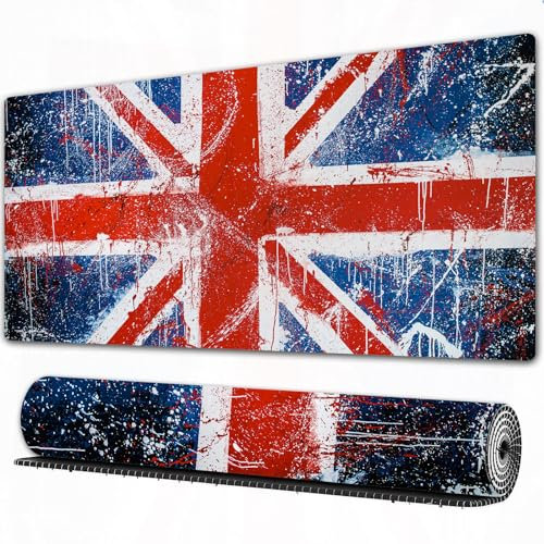 EOMKSE Mouse Pad Gaming Large Desk Pad Washable Mouse Pad Laptop Desk Mat,Retro The Union Flag of UK Union Jack Red Navy Blue,Home Mouse Pad with Anti-Slip Rubber Base,16x29.5 in