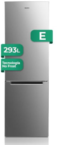 SVAN Frigorífico Combi 2 Puertas Inox SC185601ENFX. Capacidad 293 Litros, No Frost, Multi AirFlow, Puerta Reversible, Bajo Nivel Sonoro, Eficiencia Energética Clase E