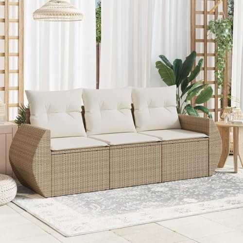 Faroom Balkon Sofa mit Stauraum Gartensofa 3 Sitzer Lounge Sofa Outdoor Rattansofa Sitzecke Balkon Lounge Klein Couch Gartenlounge Polyrattan Balkonmöbel beige and Cream 3-tlg-Type-A880
